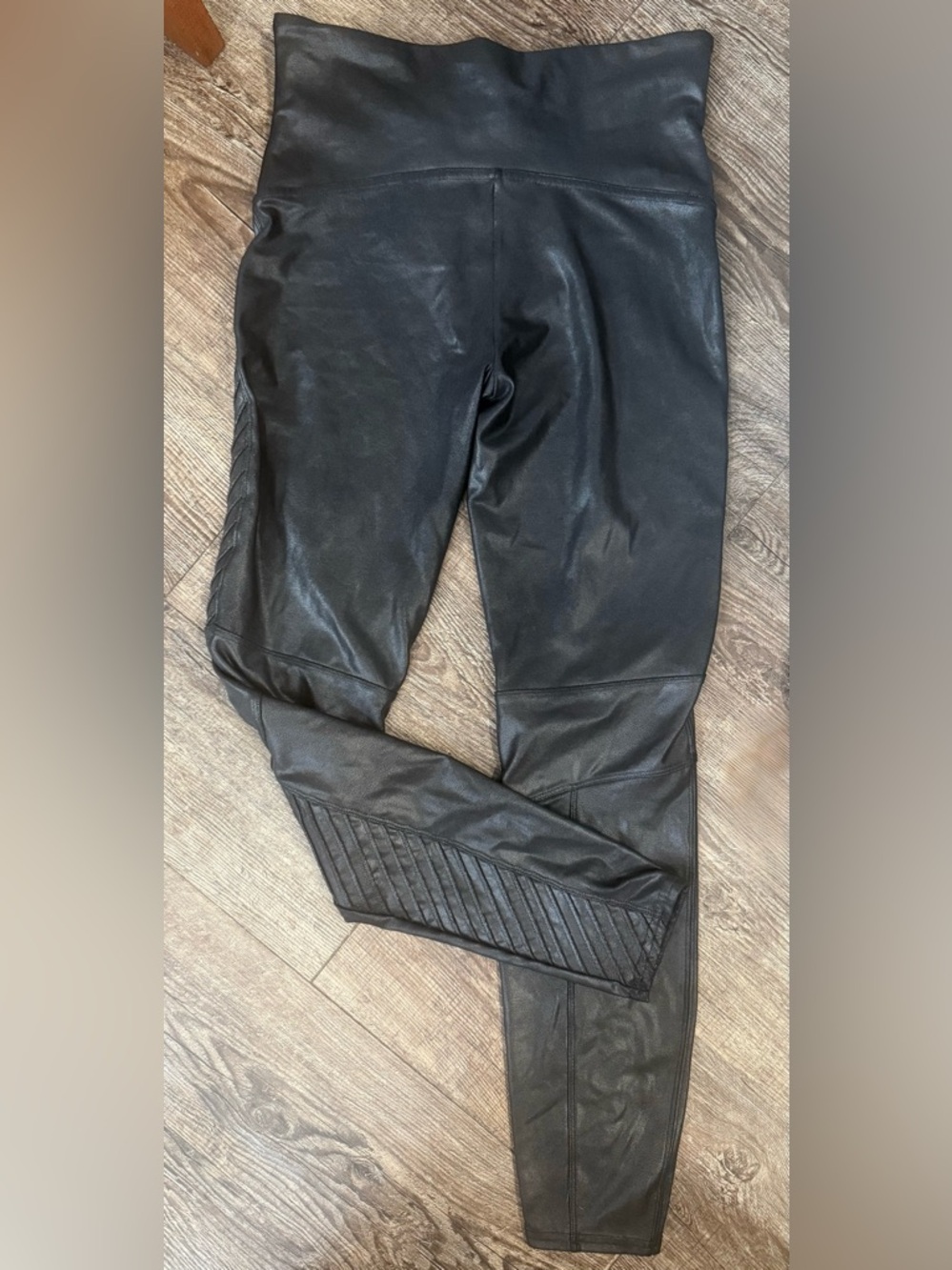 SPANX Black Faux Leather High-Waist Leggings w/moto detail size XL